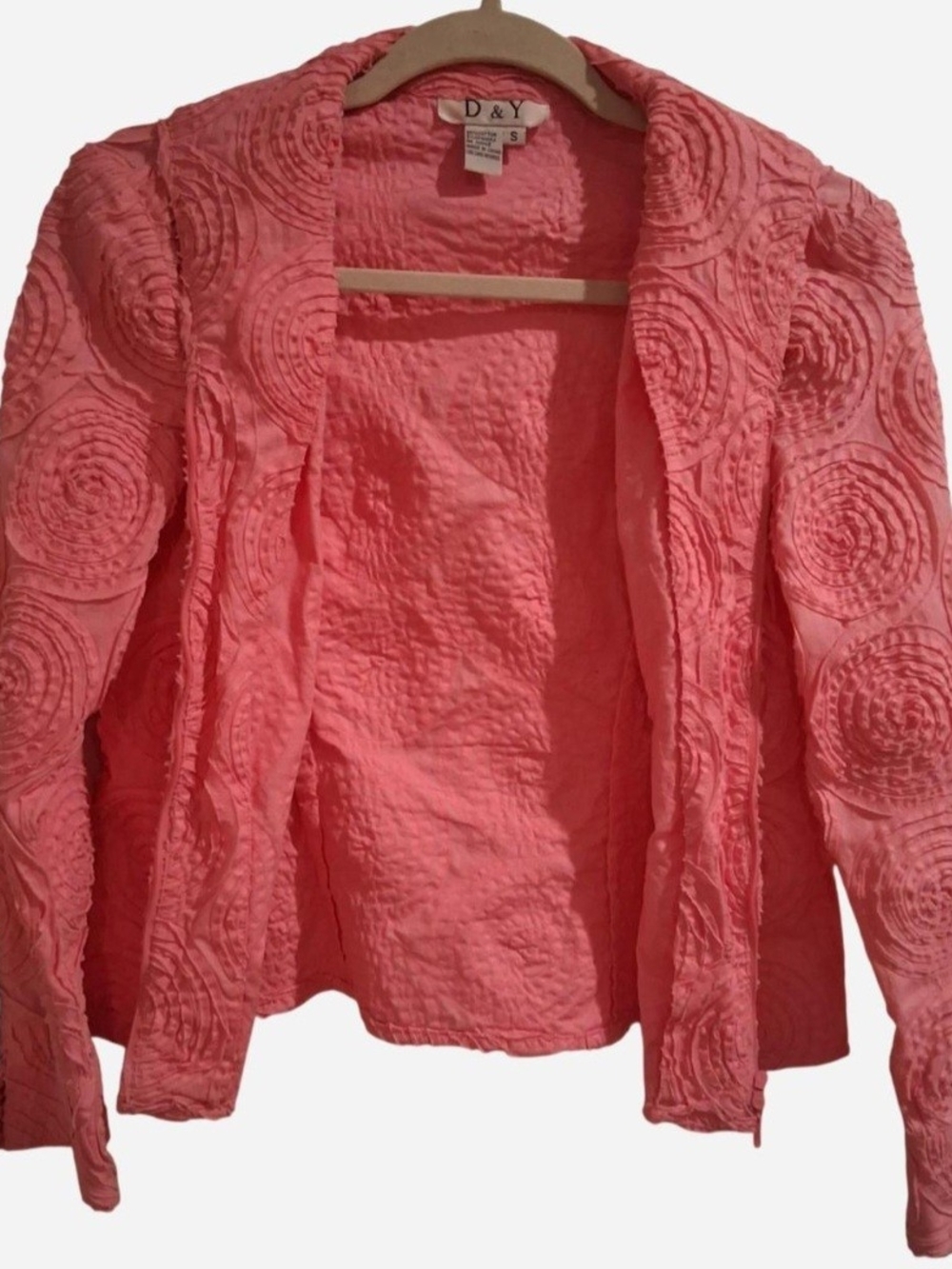 D&Y Coral Pink Textured Open-Front Blazer